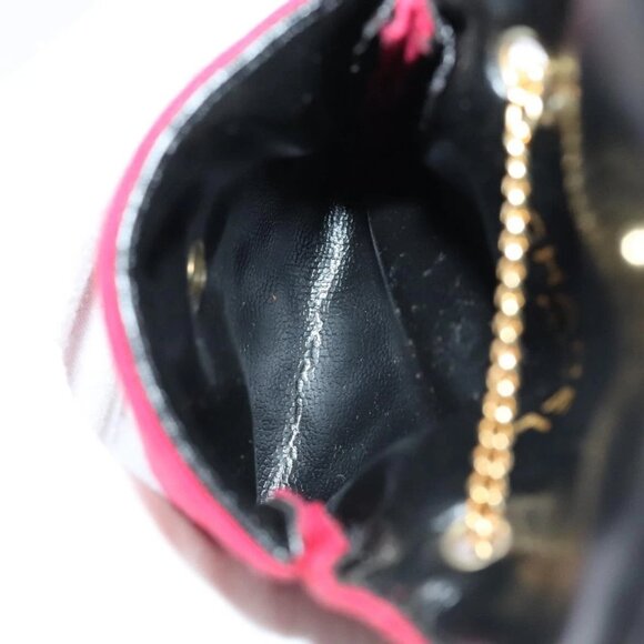 CHANEL Chain Quilted Shoulder Pouch Cotton Gold Red CC Auth - Picture 13 of 16